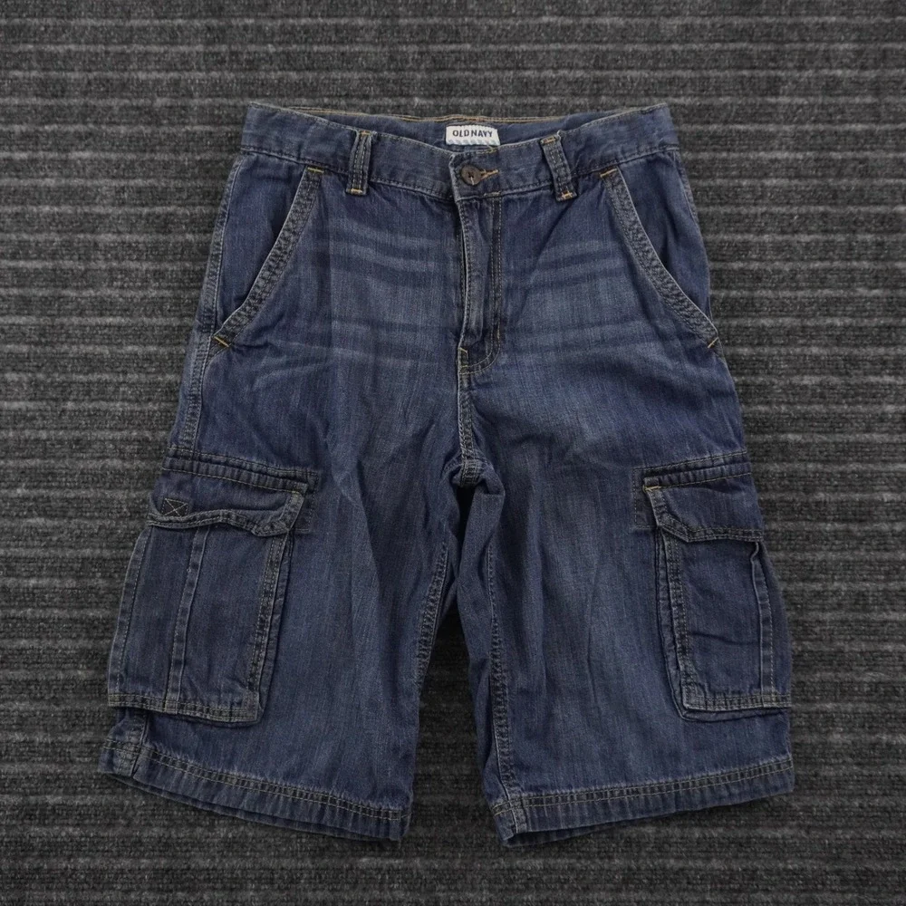 Old Navy Cargo Shorts Boys 18 Blue Denim Medium Wash Adjustable Waist Utility